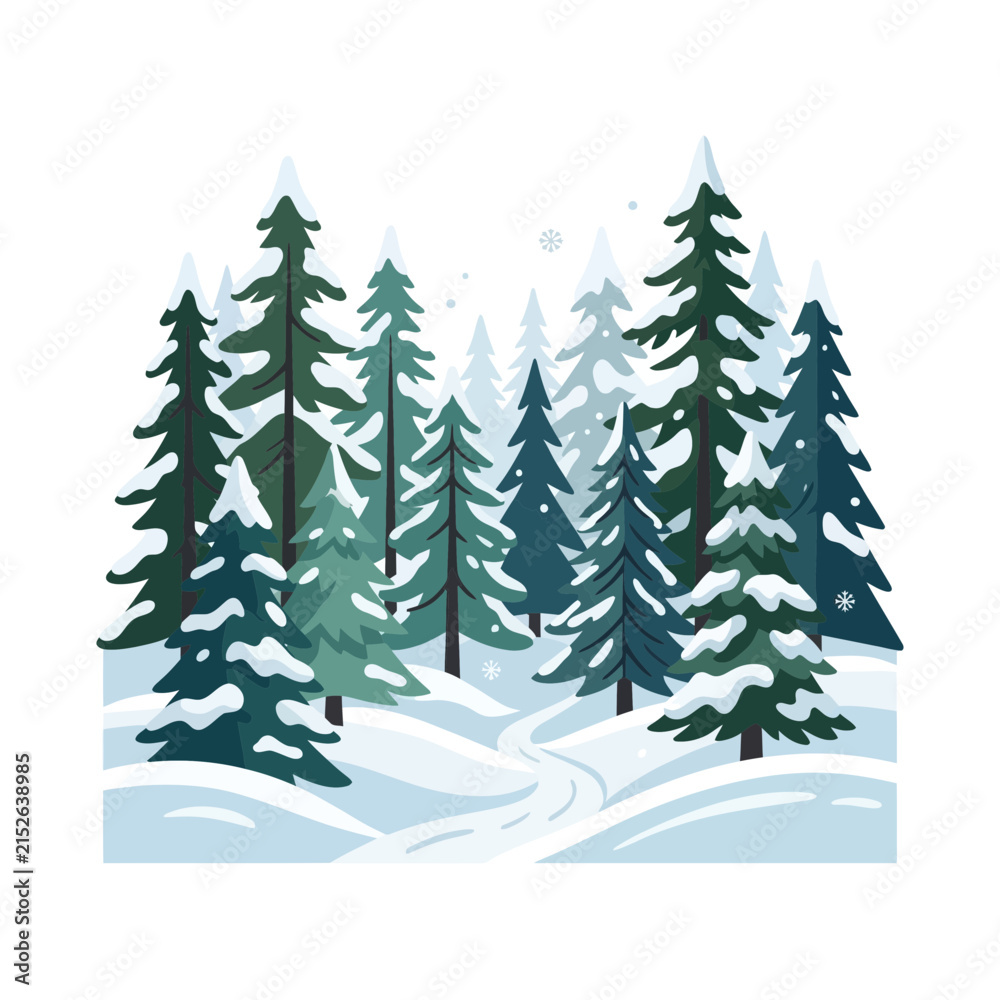 Obraz premium Winter Forest Landscape with Snowy Pine Trees