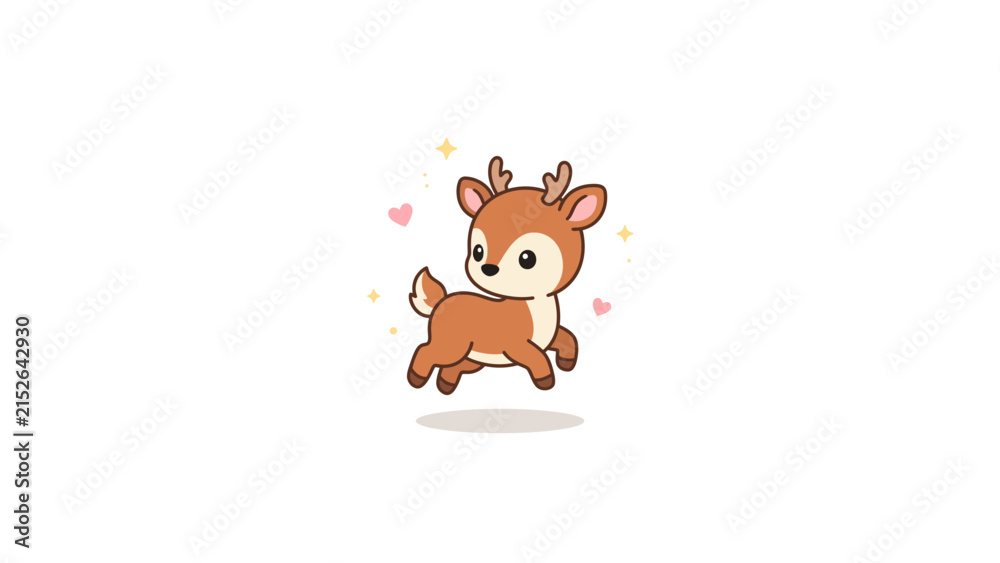Fototapeta premium Jumping chibi deer fawn character illustration.