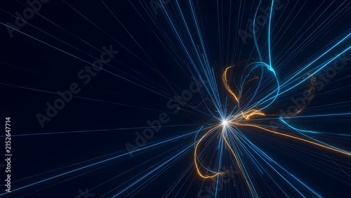 Futuristic High-Speed Data Flow with Blue and Gold Light Trails for Digital Network Technology