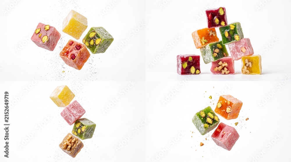 Fototapeta premium Colorful turkish delight cubes with nuts and fruit flavors
