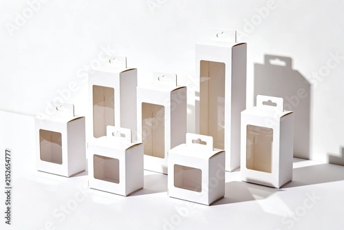 Blank Cardboard Packaging Boxes with Window Panels on White
