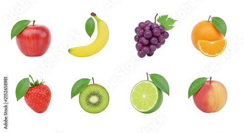 assortment of fresh fruits arranged on a white background suggesting healthy eating and nutrition food related projects