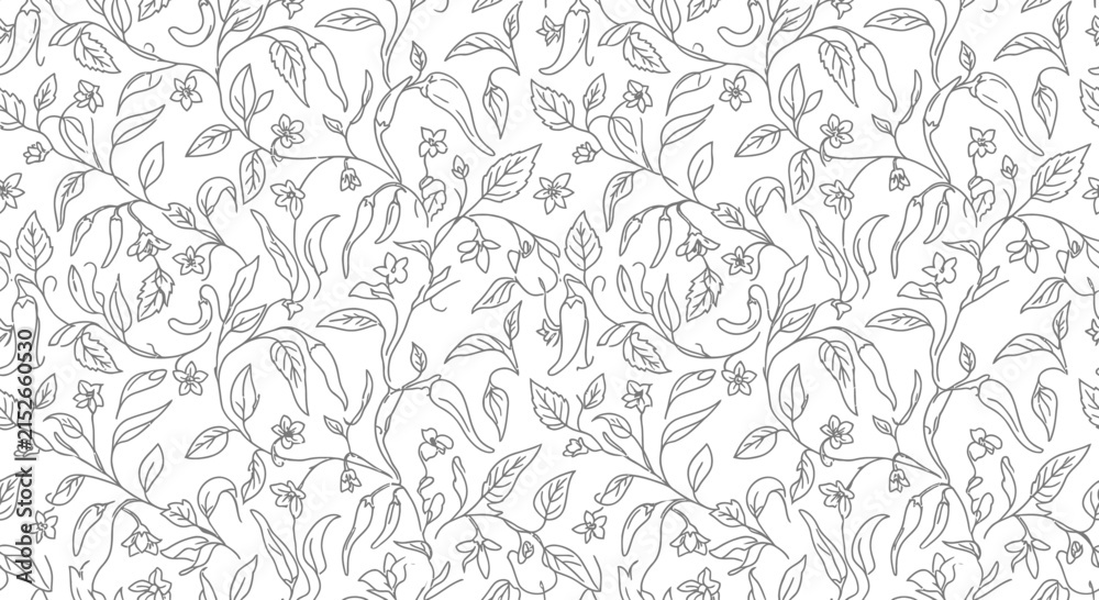 Fototapeta premium Chili Pepper Plant Botanical Illustration Pattern