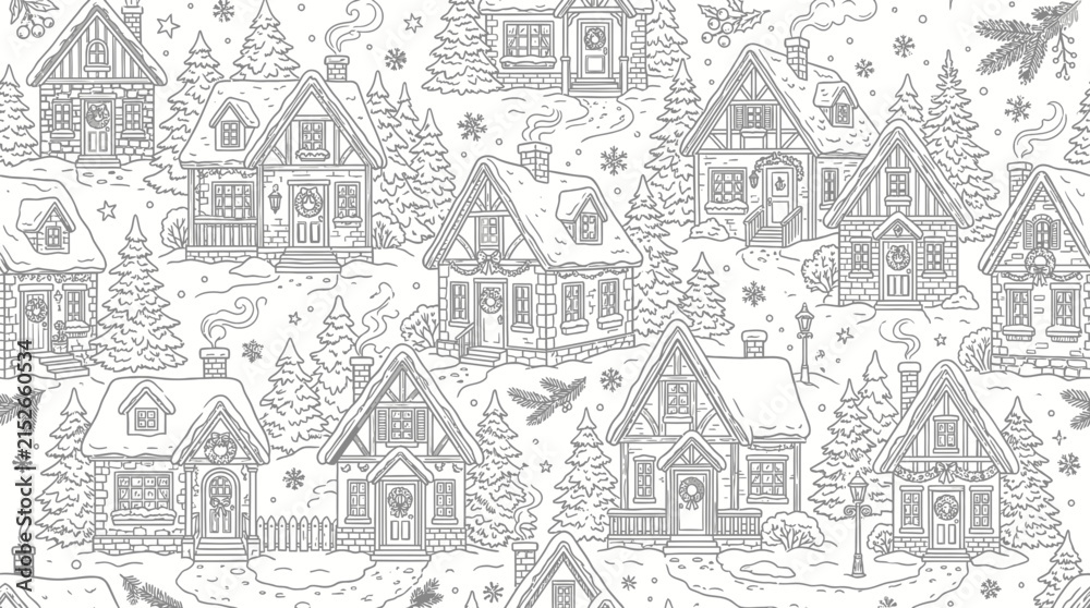 Naklejka premium Charming Village Winter Scene Illustration
