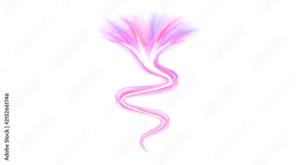Obraz premium Serpentine long exposure light ribbon expanding into trumpet flare glowing transparent overlay design element
