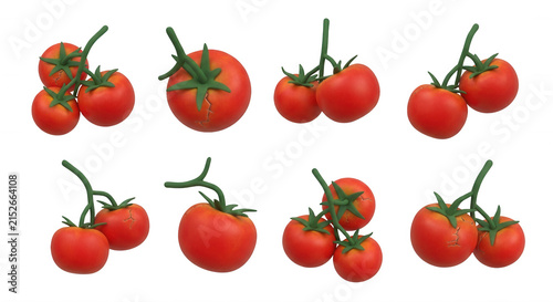 isolated tomatoes with stems varying arrangements set against a plain white background food related projects
