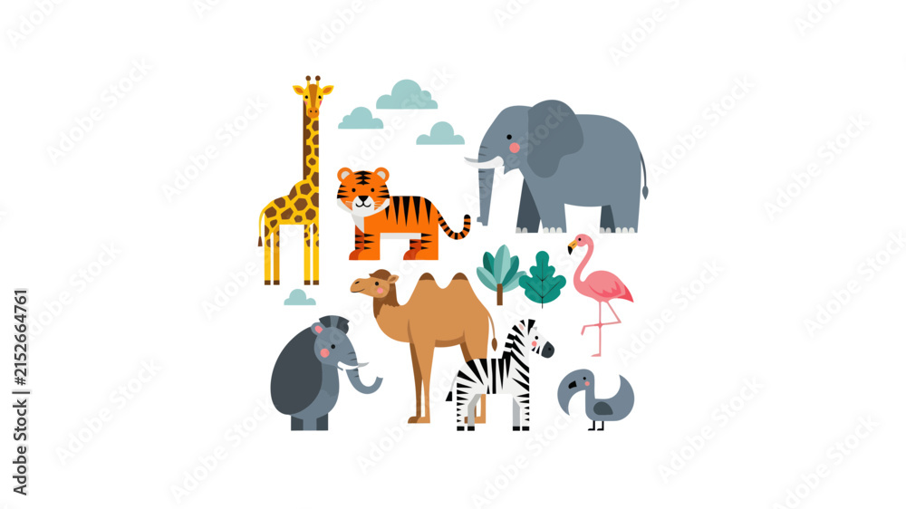 Naklejka premium Cute Flat Vector Wild Animal Collection