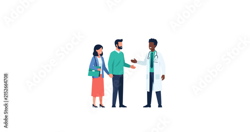 Doctor Greeting a Couple in Medical Consultation