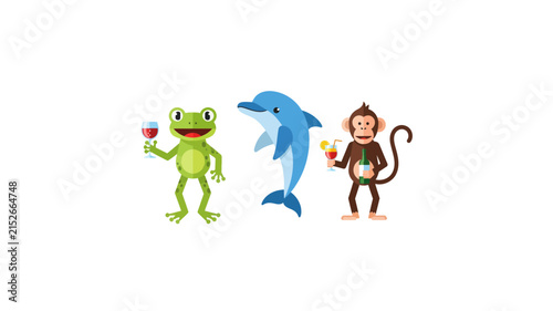 Anthropomorphic Animals Celebrating with Cocktails and Wine
