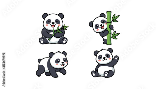 Cute Panda Character Set Flat Vector Cartoon Collection of Adorable Mascot Poses