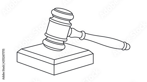 Judge's Gavel and Sound Block Line Art Illustration for Legal, Justice, and Auction Themes