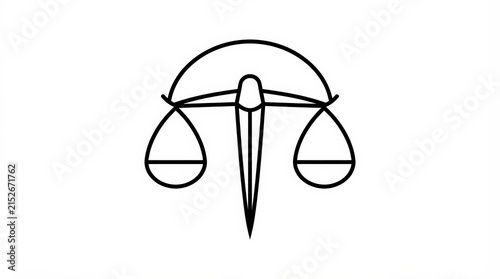Justice Scales Line Art Icon with Prominent Arch Symbolizing Judicial System and Equity