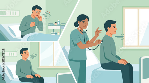 Doctor examining patient's lungs in hospital room, medical check-up