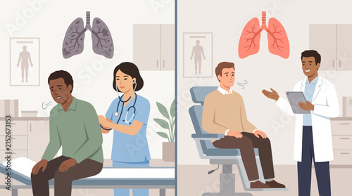 Doctor Explains Healthy Lungs to Patient, Contrasting Illness