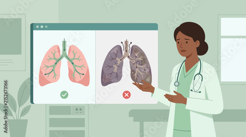 Doctor Explains Healthy vs Diseased Lungs on Screen