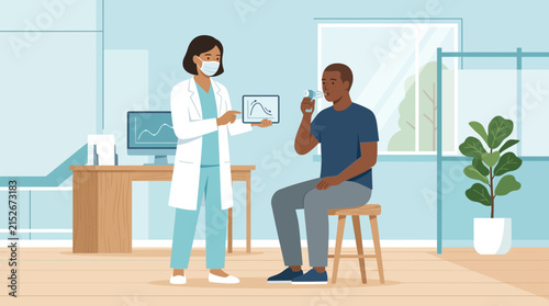 Doctor shows patient medical graph on tablet, isolated, transparent background