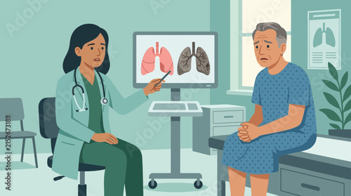 Doctor showing patient lung comparison on screen, health concept