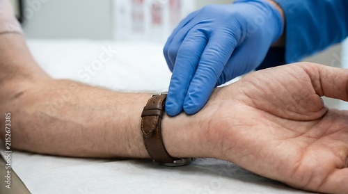 Cuadro en lienzo Medical professional checking wrist pulse of a patient with healthcare clinical