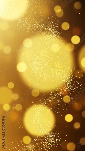 Golden glittering dust and glowing bokeh lights background