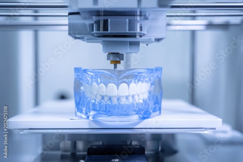 Modern Dental 3D Printing Machine Creating Transparent Dental Impressions
