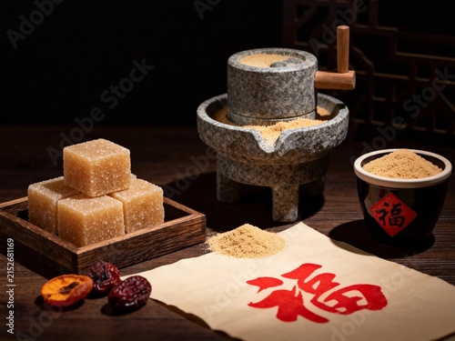 Traditional Chinese Medicine Herbs with Mortar and Pestle