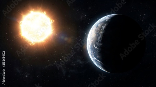 Sunlight Illuminating Crescent Earth from Space.