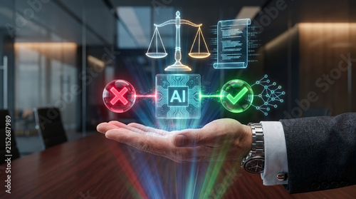 AI Powered Legal Decision Making with Justice Scales, Compliance and Approval Technology.