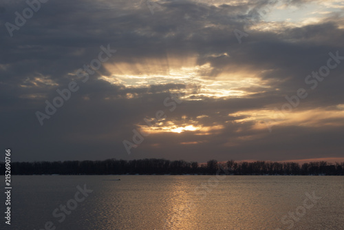 Sunset over the river Volga. Samara, Russia.