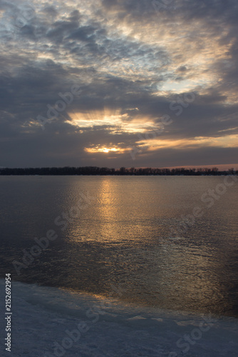 Sunset over the river Volga. Samara, Russia.