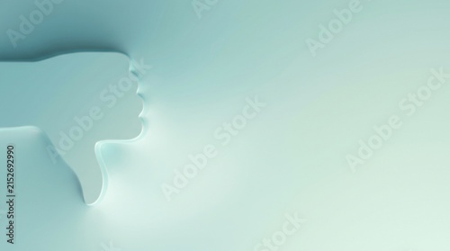 A minimalist 3D illustration of a thumbs-down symbol casting a long shadow.
