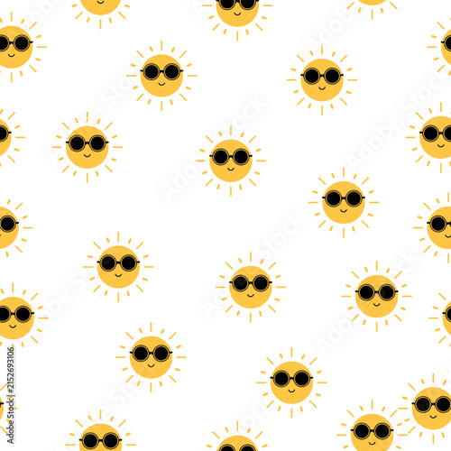 Cute Sunglasses Sun Pattern, Seamless pattern.