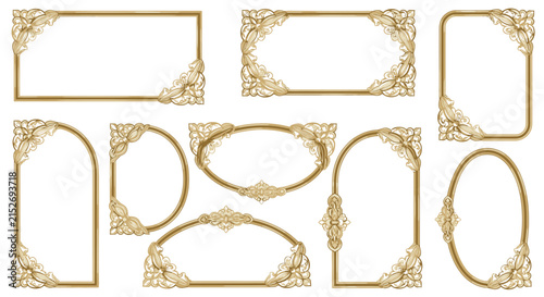 Ornate Gold Frames Collection Isolated Transparent Background Vintage Decorative Elements
