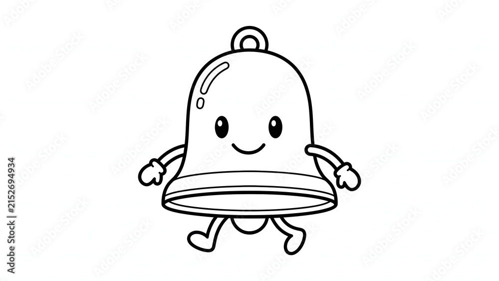 Fototapeta premium Cute Bell Cartoon Character Line Art