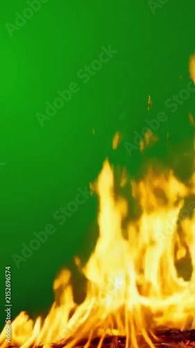 Realistic Yellow Fire Flames on Green Screen Background for VFX