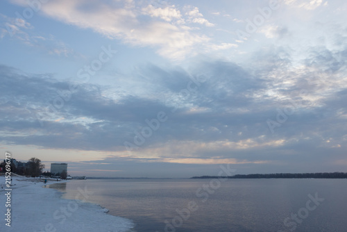 Sunset over the river Volga. Samara, Russia.
