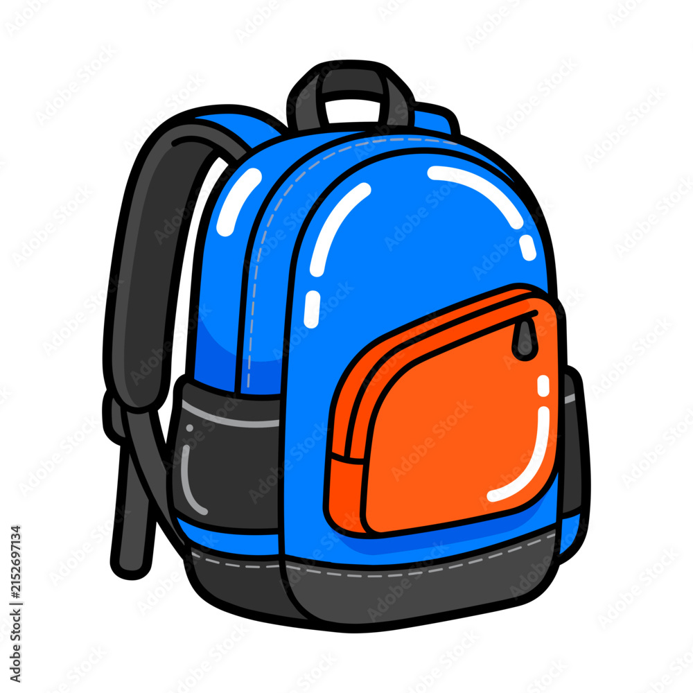 Fototapeta premium Backpack Cartoon Illustration in Blue and Orange for School Supplies