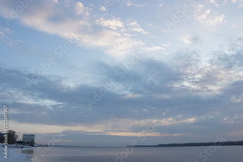 Sunset over the river Volga. Samara, Russia.