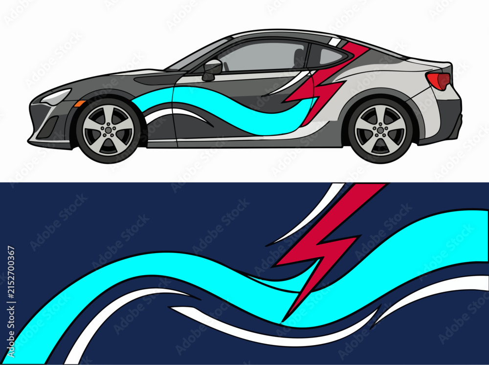 Naklejka premium Sporty car with dynamic wave and lightning design