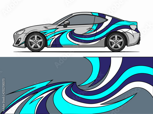 Sporty car with dynamic wave design wrap