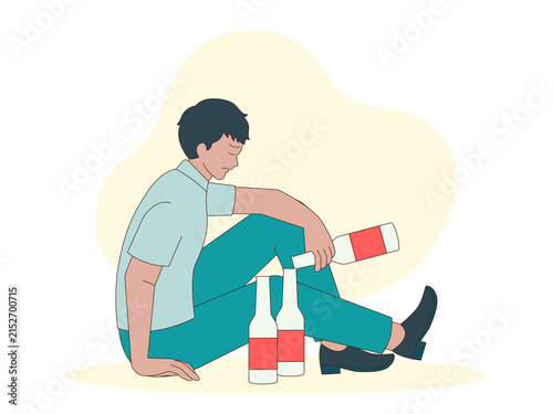 Obraz na plátně A man appearing intoxicated or suffering from a hangover, showcasing themes of alcohol abuse or addiction