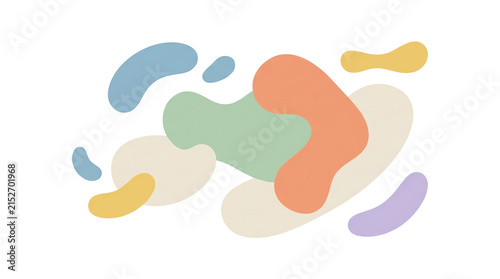 Colorful abstract liquid shapes in pastel tones on a clean white background