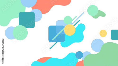 Abstract geometric composition with colorful shapes on white background