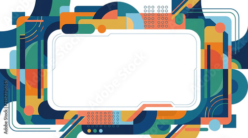 Abstract geometric frame with colorful shapes and copy space