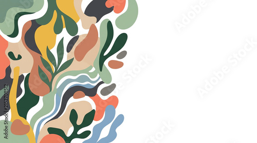 Abstract organic shapes pattern with botanical elements and copy space