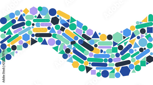 Abstract wave pattern composed of colorful geometric shapes on white