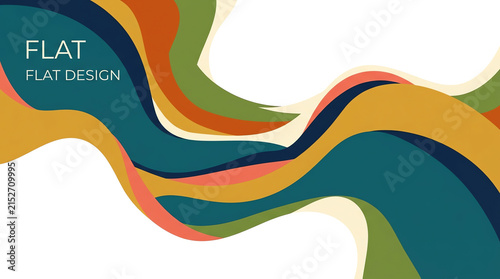 Abstract wavy background with colorful flowing layers in flat style