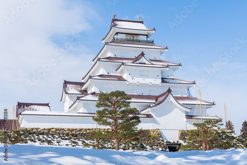 日本の風景・冬　福島県会津若松市　雪の鶴ヶ城