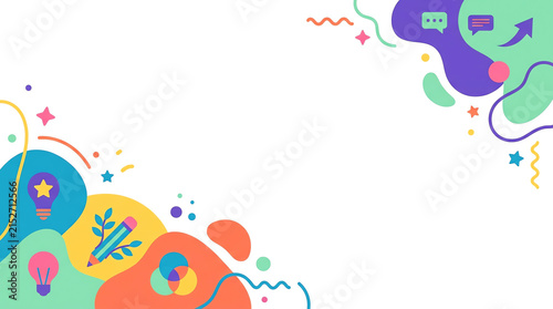 Colorful abstract background with creative icons and fluid shapes