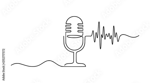 Minimalist Microphone and Sound Wave Line Art - Podcasting, Music, Audio Recording