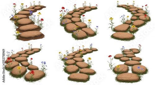 stone paths winding through garden surrounded by wildflowers with grassy backgrounds landscaping design